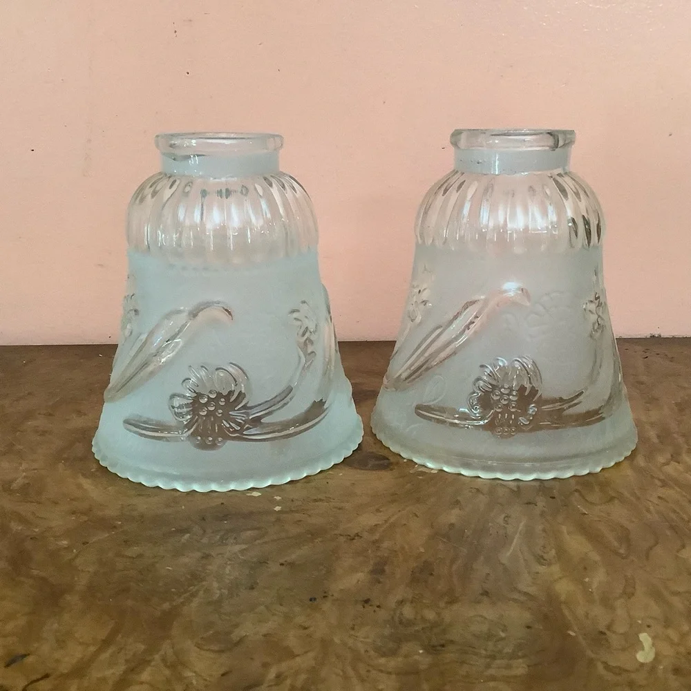 Clear /Frosted Glass Shades Pendant Sconce Set of 2 Ribbed 1.15/16”Fitter Heavy